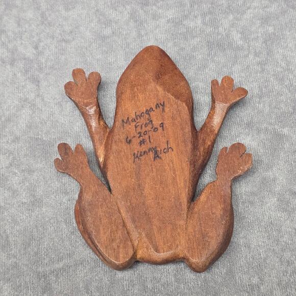 Vintage Hand Carved Mahogany Wooden Red Eyed Frog Toad Figurine - Picture 6 of 9